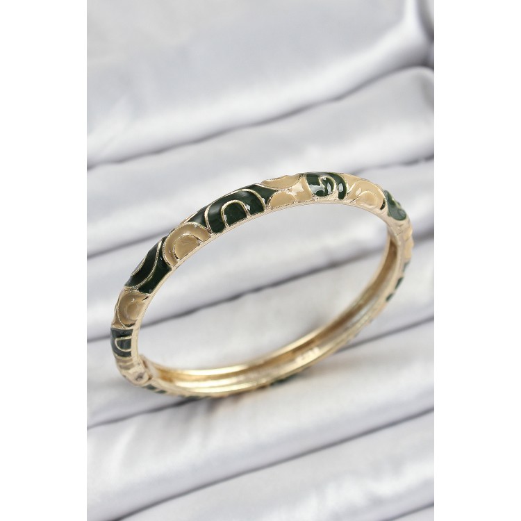 Mineli Pirinç Siyah ve Kahverengi Motifli Kadın Kelepçe - TJ-BB7170