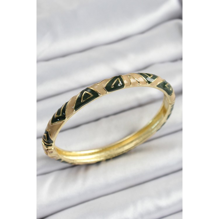 Mineli Pirinç Kahverengi Siyah Geometrik Desenli Kadın Kelepçe - TJ-BB7160