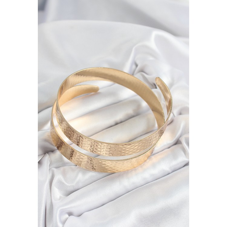 Pirinç Dövme Desenli Gold Renk Kadın Pazu Bileklik - TJ-BB7197