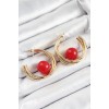 Pirinç Gold Renk Halka Model Kırmızı Boncuk Detay Kadın Küpe - TJ-BKP10366