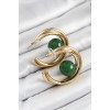 Pirinç Gold Renk Halka Model Yeşil Boncuk Detay Kadın Küpe - TJ-BKP10365
