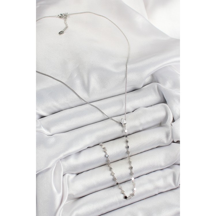 Pirinç Zirkon Taşlı Yıldız Figürlü Y Model Gümüş Renk Kadın Kolye - TJ-BKO10309