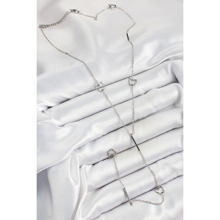 316L Çelik Kelebek Figürlü Y Model Gümüş Renk Kadın Kolye - TJ-BKO10330