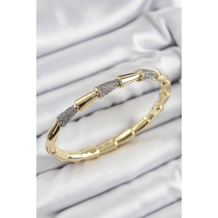 Pirinç Zirkon Taşlı Kemik Model Gold Renk Vip Kadın Bileklik - TJ-BB7339