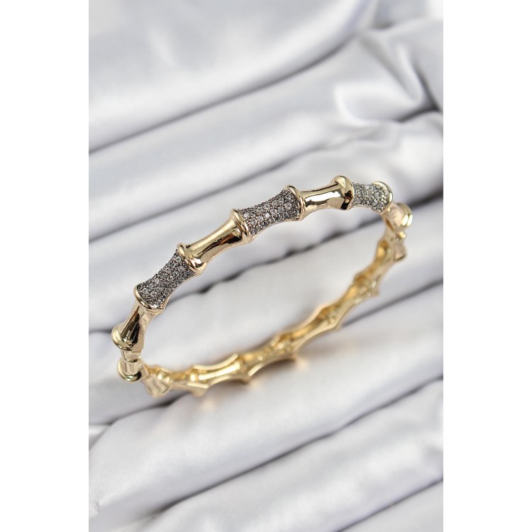 Pirinç Zirkon Taşlı Kemik Model Gold Renk Vip Kadın Bileklik - TJ-BB7342