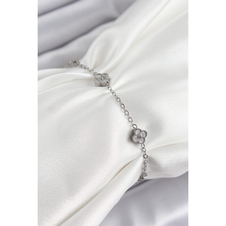 316L Çelik Yonca Model Gümüş Renk Kadın Bileklik - TJ-BB7362