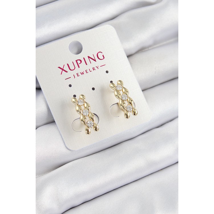 Xuping Zirkon Taşlı Sıralı Damla Model Gold Renk Kadın Küpe - TJ-BKP10839