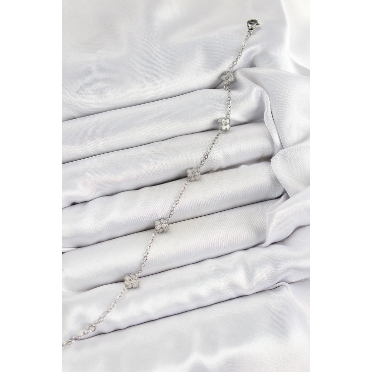 316L Çelik Yonca Model Gümüş Renk Kadın Bileklik - TJ-BB7362