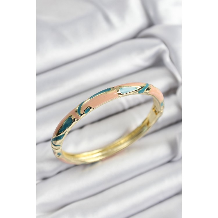 Mineli Pirinç Krem Ve Yeşil Mermer Motifli Gold Renk Kadın Kelepçe - TJ-BB7399