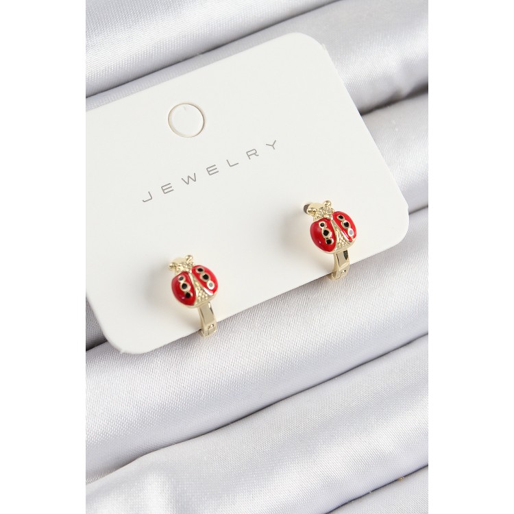 Pirinç Uğur Böceği Model Gold Renk Çocuk Küpe - TJ-BKP10902