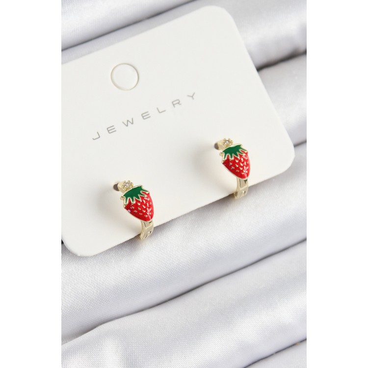 Pirinç Çilek Model Gold Renk Çocuk Küpe - TJ-BKP10906