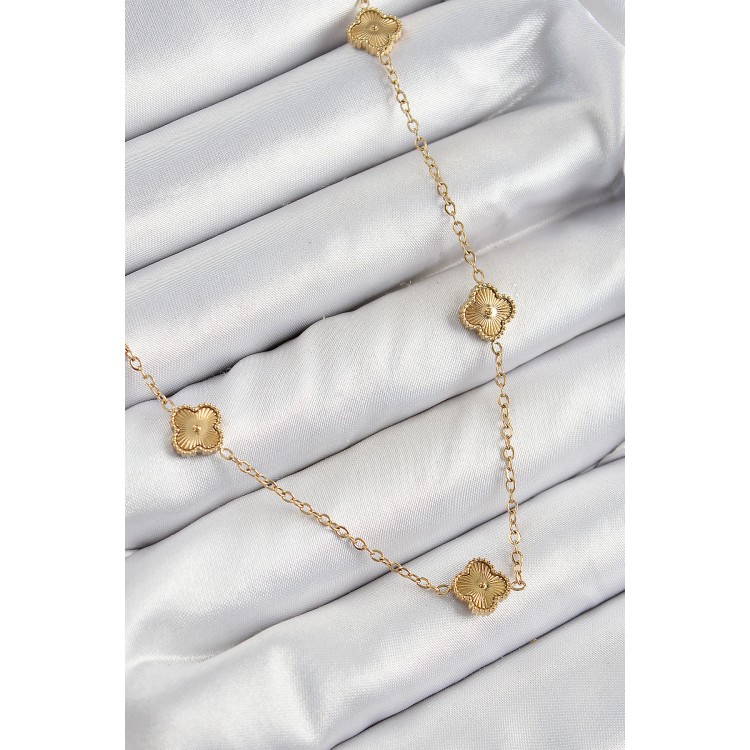 316L Çelik Yonca Model Gold Renk Kadın Kolye - TJ-BKO10378