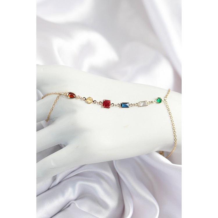 Pirinç Renkli Zirkon Taşlı Y Model Gold Renk Kadın Şahmeran - TJ-SN684