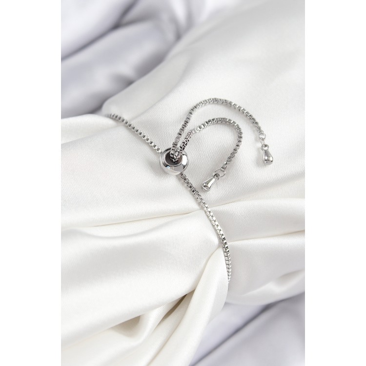 Pirinç Zirkon Taşlı X Detaylı Su Yolu Model Gümüş Renk Asansörlü Kadın Bileklik - TJ-BB7467