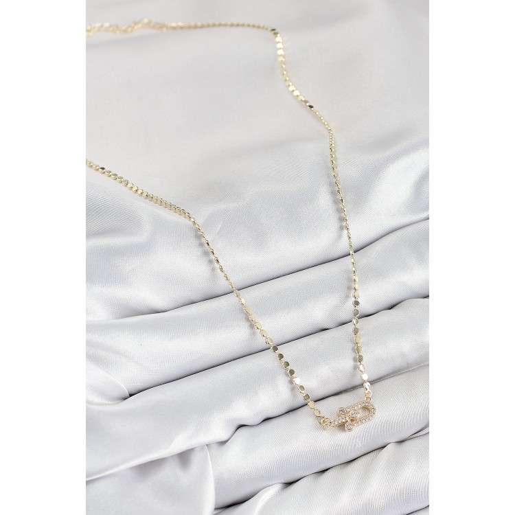 Pirinç Zirkon Taşlı Tifany Model Ezme Zincir Gold Renk Kadın Kolye - TJ-BKO10393