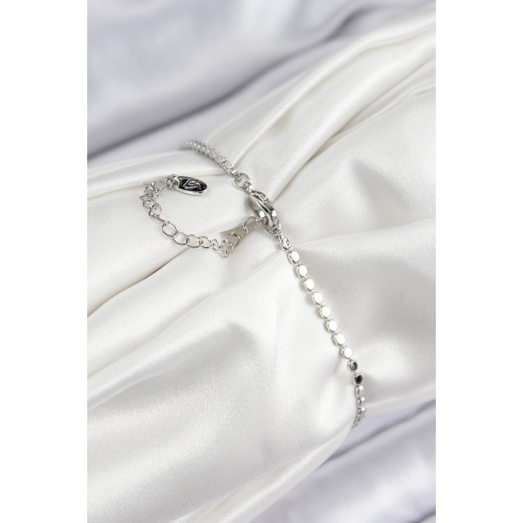 Pirinç Zirkon Taşlı Dikdörtgen Model Ezme Zincir Gümüş Renk Kadın Bileklik - TJ-BB7594