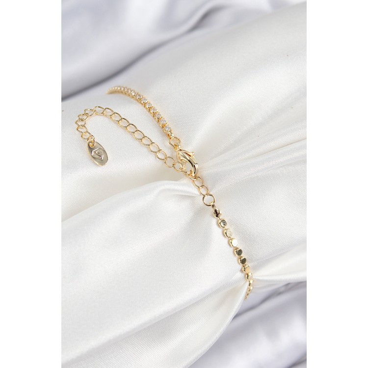Pirinç Zirkon Taşlı Arı Model Ezme Zincir Gold Renk Kadın Bileklik - TJ-BB7595