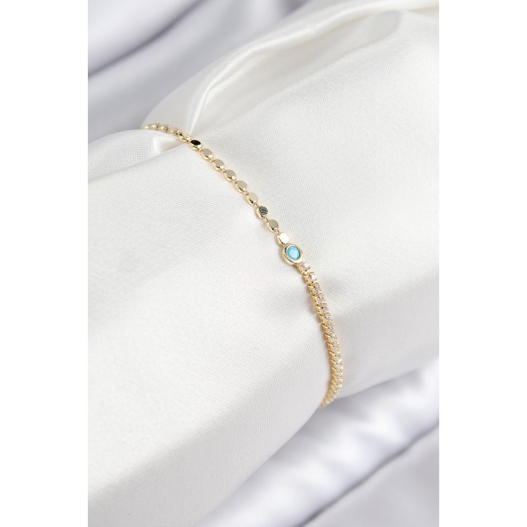 Pirinç Zirkon Taşlı Boncuk Model Ezme Zincir Gold Renk Kadın Bileklik - TJ-BB7597
