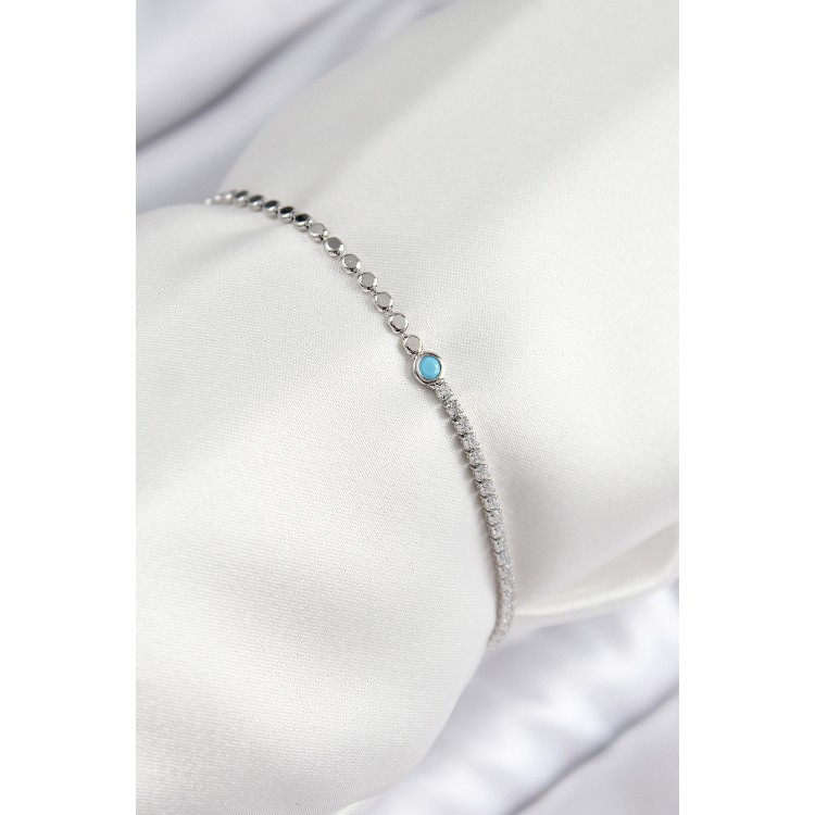 Pirinç Zirkon Taşlı Boncuk Model Ezme Zincir Gümüş Renk Kadın Bileklik - TJ-BB7598