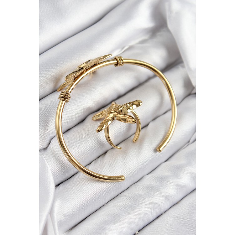 Pirinç Deniz Yıldızı Model Gold Renk Bileklik Yüzük Set - TJ-BB7600