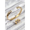 Pirinç Zirkon Taşlı Ayrık Model Gold Renk Bileklik Yüzük Set - TJ-BB7605
