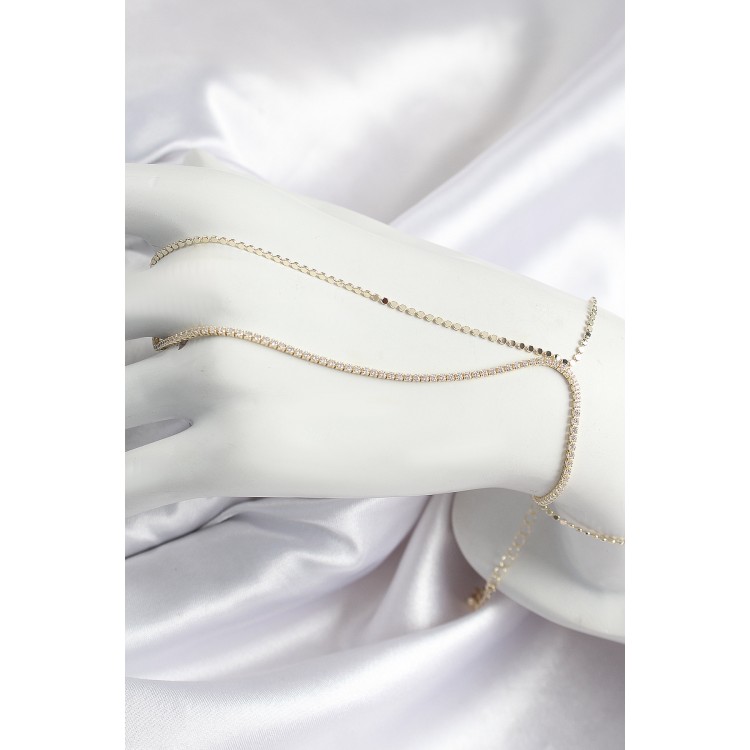 Pirinç Zirkon Taşlı Ezme Zincir Model Gold Renk Kadın Şahmeran - TJ-SN689