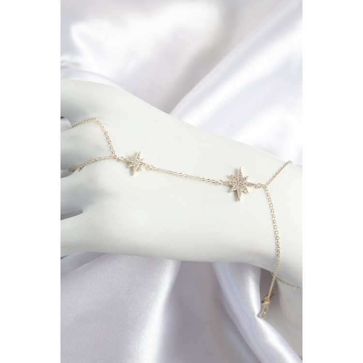 Pirinç Zirkon Taşlı Kutup Yıldızı Model Gold Renk Kadın Şahmeran - TJ-SN705