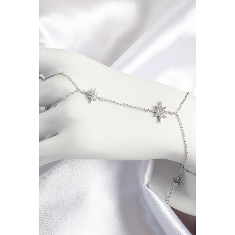 Pirinç Zirkon Taşlı Kutup Yıldızı Model Gümüş Renk Kadın Şahmeran - TJ-SN706