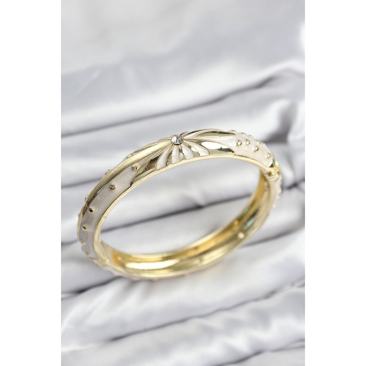Mineli Pirinç Zirkon Taşlı Bej Desen Motifli Gold Kadın Kelepçe - TJ-BB7622