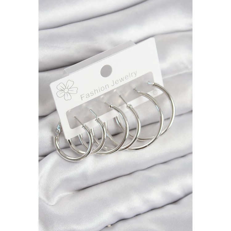 Silver-Colored Women's Set Earrings with Rice Ring Design - TJ-BKP11044