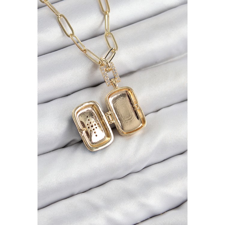 Pirinç Zirkon Taşlı Açılabilir Kutup Yıldızı Model Gold Renk Kadın Kolye - TJ-BKO10430