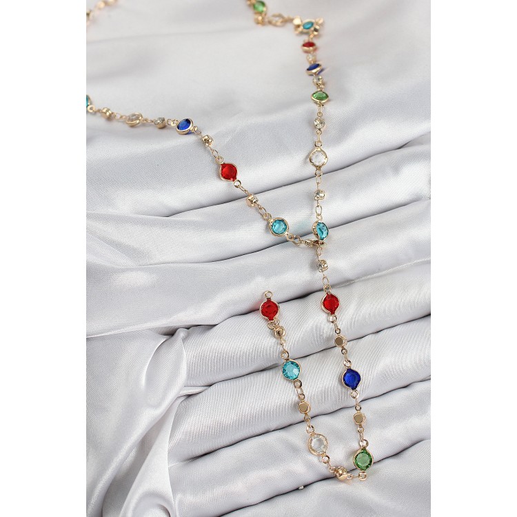 Pirinç Renkli Zirkon Taşlı Model Gold Renk Kadın Y Kolye - TJ-BKO10434