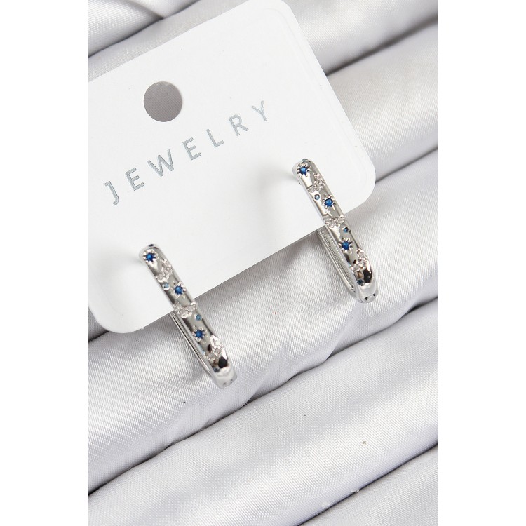 Pirinç Zirkon Taşlı Çiçek Desenli Model Gümüş Renk Kadın Küpe - TJ-BKP11061