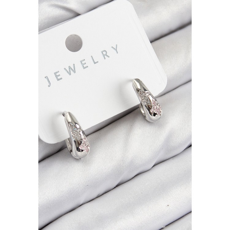 Pirinç Zirkon Taş Desenli Model Gümüş Renk Kadın Küpe - TJ-BKP11067