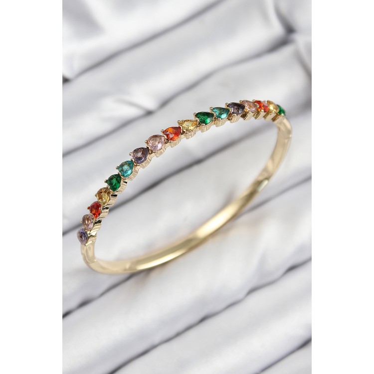 Pirinç Renkli Zirkon Taşlı Kalp Model Gold Renk Kadın Kelepçe - TJ-BB7682