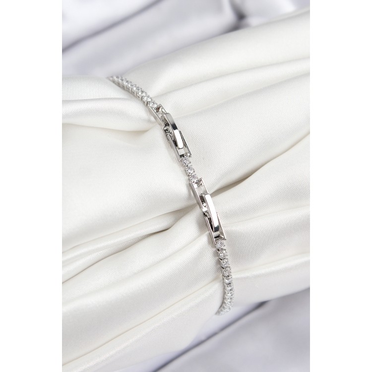 Pirinç Renkli Zirkon Taşlı Geometrik Model Gümüş Renk Kadın Bileklik - TJ-BB7688