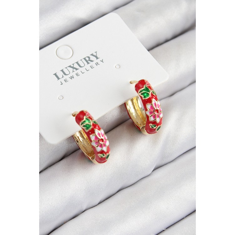 Gold-Plated Red Flower Embroidered Women's Earrings - TJ-BKP11118