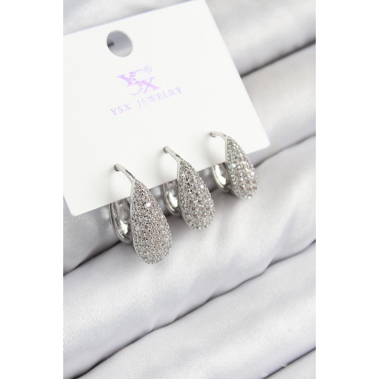 3-Piece Drop Model Silver-Colored Women's Earrings with Zircon Stones - TJ-BKP11125
