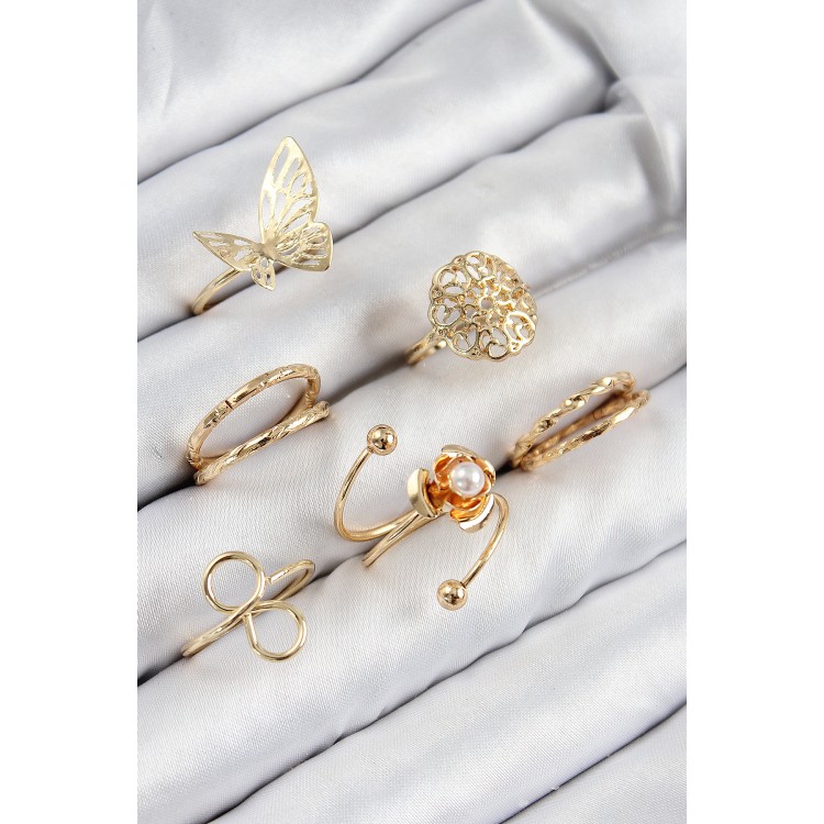 Rice Flower Butterfly Design Silver Color Women's Ring Combination Set - TJ-BYK3811