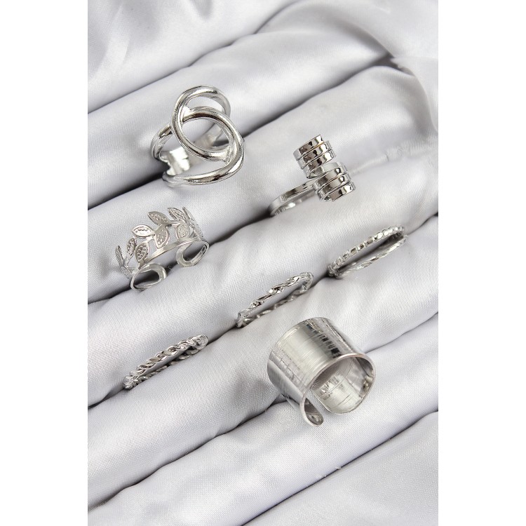 Rice Leaf Design Silver-Colored Women's Ring Set - TJ-BYK3818