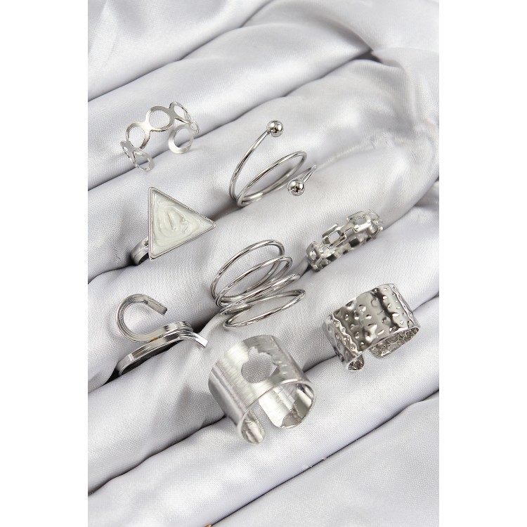 Rice Triangle Model Silver Color Women's Ring Combination Set - TJ-BYK3820