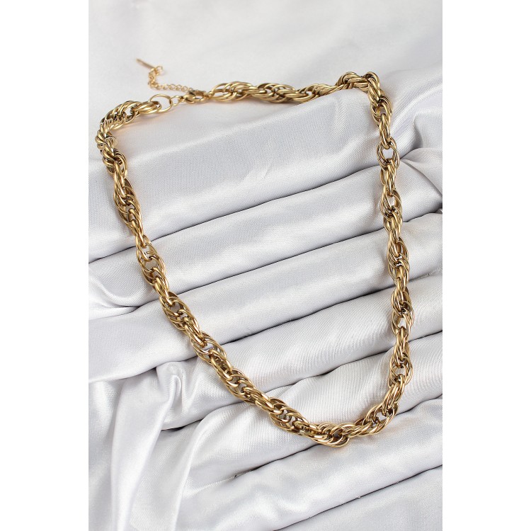 316L Çelik Halat Model Gold Renk Kadın Kolye - TJ-BKO10481