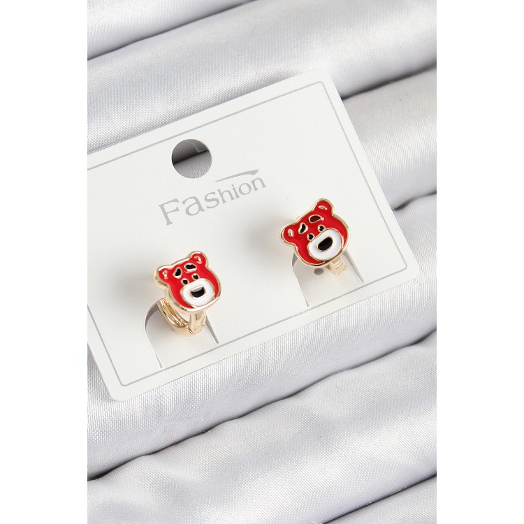 Gold-Colored Children's Earrings with Rice Bear Design - TJ-BKP11198