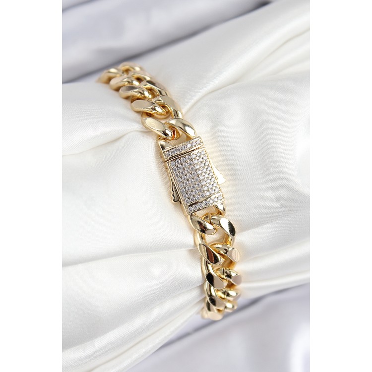 VIP Gold-Colored Classic Chain Bracelet with Zircon Stones for Women - TJ-BB7766