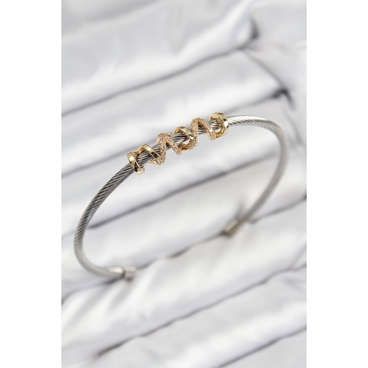 316L Çelik Zirkon Taşlı Model Gold Ve Gümüş Renk Kadın Bileklik - TJ-BB7777