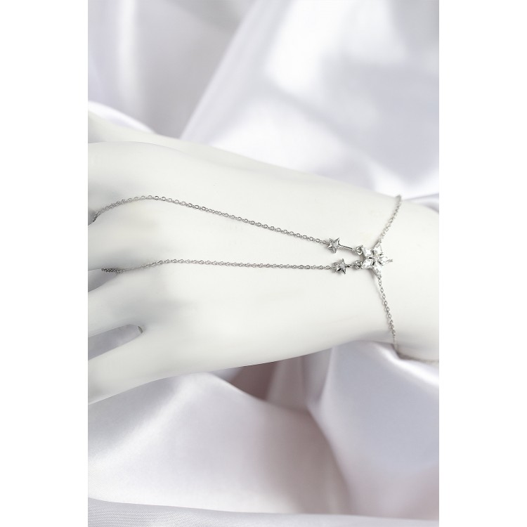 Pirinç Zirkon Taşlı Yıldız Model Gümüş Renk Şahmeran - TJ-SN711