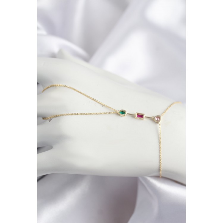 Pirinç Renkli Zirkon Taşlı Model Gold Renk Şahmeran - TJ-SN723