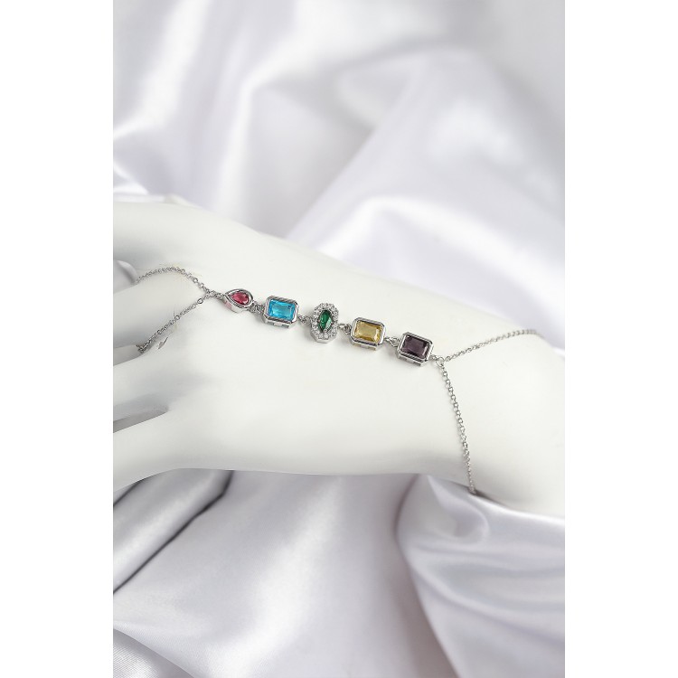 Pirinç Renkli Zirkon Taşlı Model Gümüş Renk Şahmeran - TJ-SN724