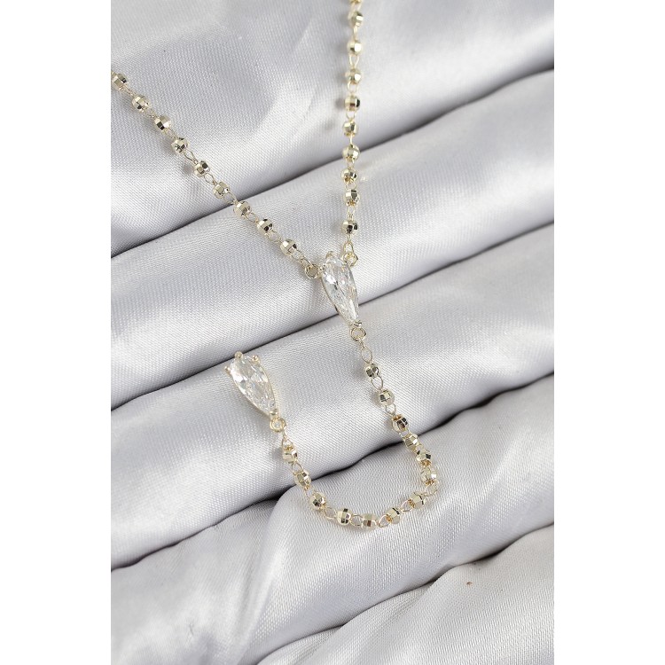 Pirinç Zirkon Taşlı Gold Renk Kadın Y Kolye - TJ-BKO10497