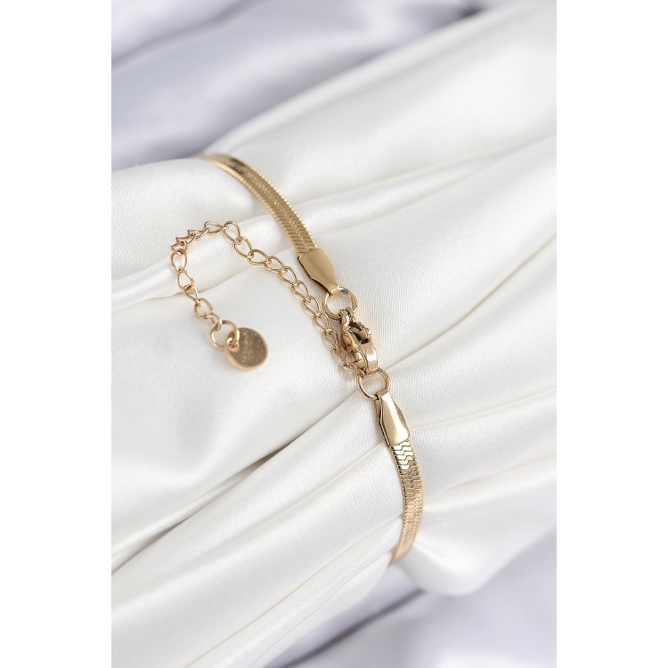 316L Stainless Steel Nazar Bead Detailed Clover Design Italian Chain Gold Color Women's Bracelet - TJ-BB7826